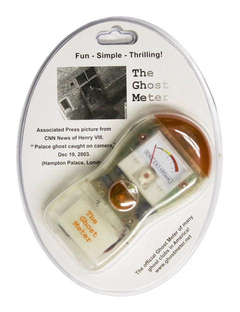 Dope EMF Sensor Ghost Hunter Meter With Transparent Housing in retail packaging with photo and text, ideal for paranormal use.