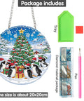 Totally Cozy Penguin Christmas Tree Sun Catcher Window Hanging DIY Double Sided Diamond Painting Pendant Kit Acrylic Diamonds Ornament For Front Door Sign And Indoor Outdoor Garden Decor 8x8 Inch showing package contents
