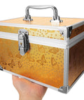 Built Tough Aluminum Tool Box With Secure Lock And Heavy Duty Handle For Mechanics And Field Pros Compact Organizer Gear Hauler held in hand, showcasing golden finish.