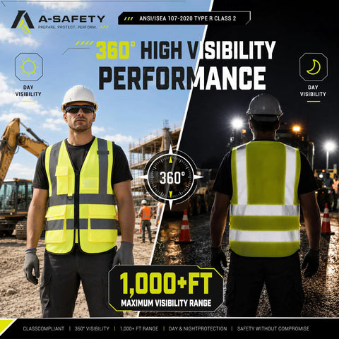 Hella Visible Reflective Safety Vest 100 Percent Polyester Machine Washable Durable Year Round Job Site Work Gear Yellow Big And Tall Construction Crew Plus Size 6XL 7XL 8XL
