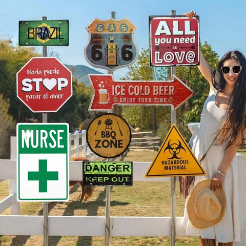 First Aid Station Nurse Symbol Safety Warning Sign 8x12 Aluminum Plaque in outdoor setting among decorative signs