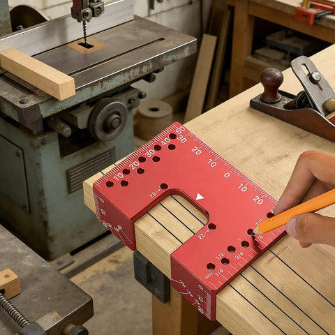 Magnetic Aluminum Cabinet Hinge Repair Plate Kit With Precise Drill Depth for Accurate Door Fix on woodworking table