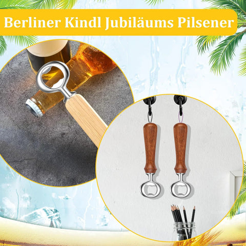 Bottle opener kit, 8 pieces, with wooden handles; stainless steel, kitchen hardware.