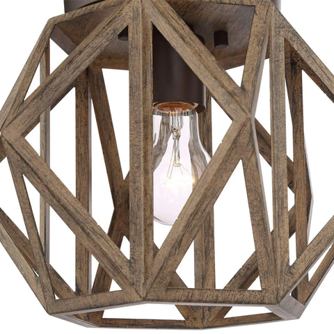 Elevate Your Home Decor With This Straight Up Solid Rustic Flush Mount Ceiling Light Featuring A Dope Wood Finish That Brings Serious Farmhouse Vibes To Any Room UL Certified Easy Setup Perfect For Modern Living Spaces Today, close-up of hexagon wood frame with clear bulb.