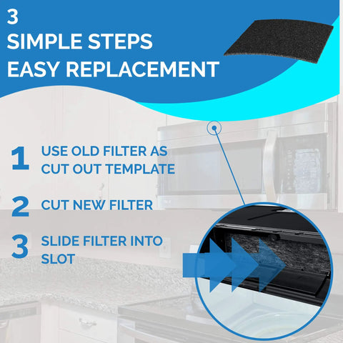 Steps for installing Universal Microwave Charcoal Filter Replacement For Over The Range Hoods Cut To Fit 14.2 By 17.2 By 0.40 Inches
