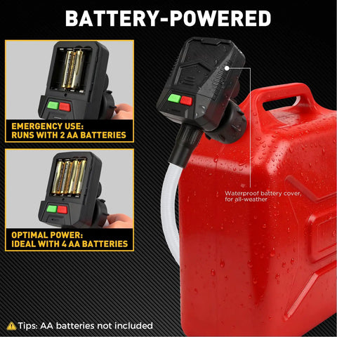Portable Cordless Fuel Transfer Pump With Auto Stop Sensor For Gasoline And Kerosene. Smart Automatic Shutoff Prevents Spills And Overflow During Safe Tank Filling Or Engine Refueling Tasks Around Home Or Job Site