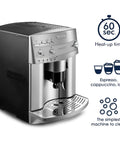 Premium Super Automatic Espresso And Coffee Maker With Integrated Burr Grinder Bean To Cup Brewing Silver Model, close-up view.