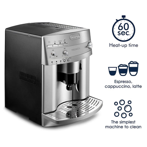Premium Super Automatic Espresso And Coffee Maker With Integrated Burr Grinder Bean To Cup Brewing Silver Model, close-up view.