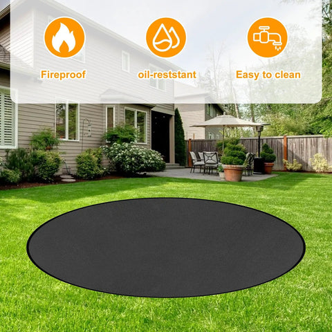 Round Fire Pit Mat For Bonfire And Outdoor Cooking Built To Take The Heat Heavy Duty Fireproof Under Grill Mat 48 Inch Diameter on grass