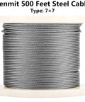 1/8 Inch Stainless Steel Wire Rope For Deck Cable Railing Kit, 7x7, 500 Feet, Marine Grade 316 on spool