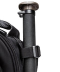 Tripod strapped to Glass Limo Camera Backpack For Pro DSLR Gear With Tripod Mount Fits Large Tele Lenses black side view