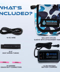 NoCQUA 12V battery charger kit with DC wire, heat shrink tubing, marine butt connectors and ballistic nylon sleeve.