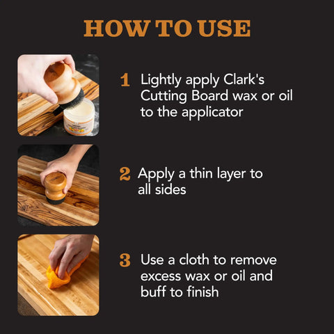 Food Grade Mineral Oil And Wax Applicator For Round Wood Cutting Boards, Butcher Blocks, Bamboo And Utensils With Handy Ergonomic Grip steps
