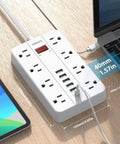 Power Strip With USB Ports And Surge Protector, Flat Plug, Eight Widely Spaced Outlets And Six USB Ports Including USB C, Five Foot Cord