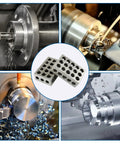 Built Tough Precision Hardened Steel Gauge Block Set 1 2 3 Inch Sizes in machining process with shiny steel surface and drilled holes.