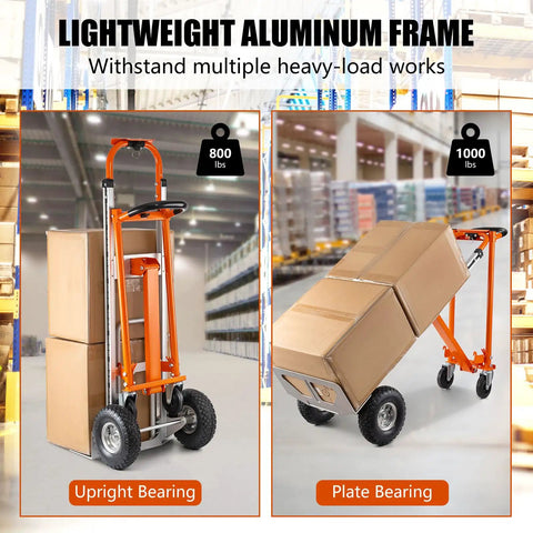 3 In 1 Convertible Hand Truck Aluminum Utility Dolly Cart With 880 Lb Capacity in upright and plate bearing positions