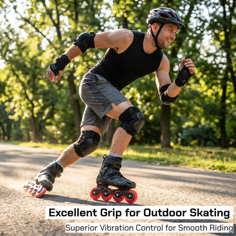Man skating outdoors using 8 Pack Go To Inline Skate Wheels 72mm 76mm 80mm with ABEC 9 Bearings and Floating Spacers wheels