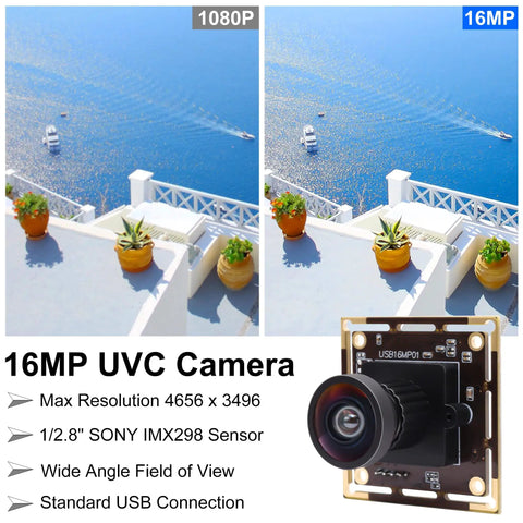 Ultra HD 16MP Wide Angle USB Camera For Computer And 3D Printer, IMX298 Sensor, 120 Degree Field Of View, UVC Video Webcam