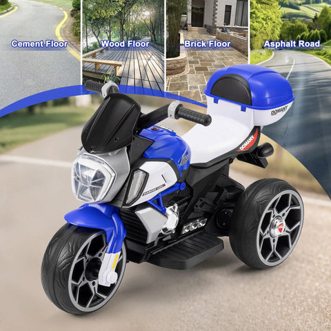 6V Kids Electric Three-Wheel Ride-On Motorcycle For Ages 3-8, Totally Durable Toy Bike With Headlight, Horn, MP3 USB Music, Phone Connect, Safe Low Speed 1.9-3.1 MPH, Perfect For Boys And Girls, blue