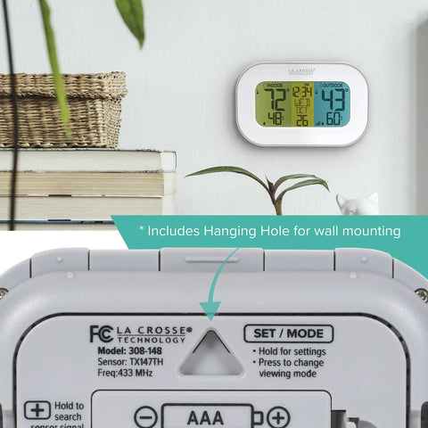 Wireless Temp Station With Outdoor Sensor And Tri Color LCD For Real Time Indoor And Outdoor Temp Readouts, wall-mounted display