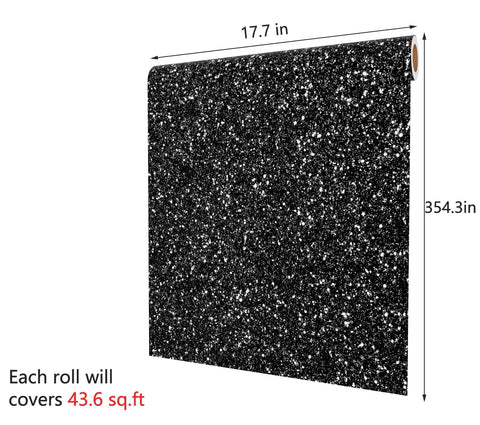 Black Glitter Wallpaper Roll 17.7 Inch by 354 Inch Self Adhesive Removable Sparkle Sequin Wall Cover, 43.6 sq ft coverage.