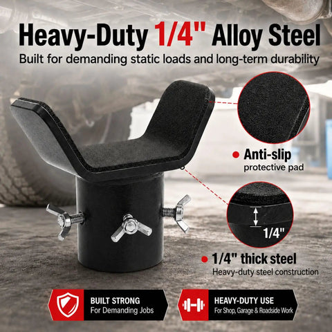 Bottle Jack Adapter With Triple Lock Fits Eight To Twenty Ton Jacks Up To Two Point One Inch Ram Diameter Heavy Duty Steel Saddle