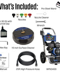 Gas Pressure Washer 3400 PSI 2.6 GPM with 212cc engine, 15 inch surface cleaner, soap tank, nozzles, spray gun and accessories included.