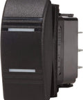 Contura ON-OFF-ON SPDT Switch Black With Dual LED Indicator Lights, 20A at 12V DC and 15A at 24V DC, side view