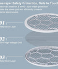 Close-up of safety mesh layers in Two Pack Electric Fly Swatter Racket Bug Zapper And Mosquito Zapper With Eight LED High Voltage Handheld 3000V Instant Mosquito Killer Two In One Mode For Fast Physical Bug Control.