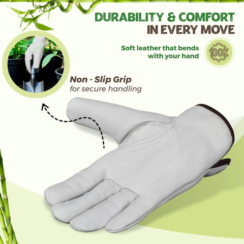Heavy Duty Cowhide Leather Work Gloves For Men, Driver Gloves For Trucking, Gardening, And Warehouse Work, 1mm Cut Resistant Leather