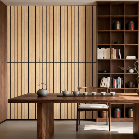 Snag This Dope 6 Pack Set Of Teak Acoustic Wall Panels That Slash Echoes And Kill Room Noise Fast Premium High Quality Polyester Sound Absorbing Pads For Creators wall design in elegant dining space.