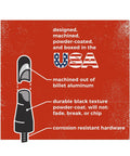 Diagram showing MINI Cooper Stubby Jr Antenna 2 Inch Short Antenna Replacement For 2001 To 2026 Cars, made in USA, billet aluminum.