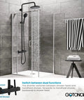 Thermostatic Shower System All In One With 8 Inch Round Shower Head Exposed Shower Faucet Wall Mount Anti Scald Core shown in bathroom.