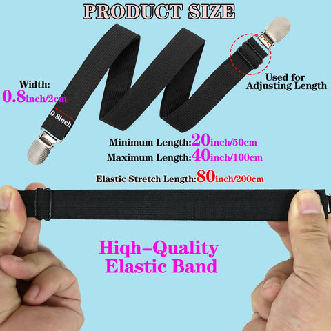 Premium Adjustable Elastic Strap Holders For Recliner Sofa Couch And Loveseat Slipcovers showing black elastic strap, 0.8 inch width, adjustable 20 to 40 inches.