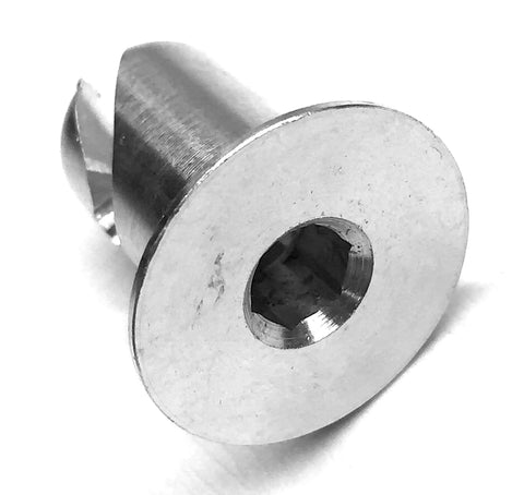 Go To Rock Solid Aluminum Flush Head Quarter Turn Fasteners featuring Allen Socket Actuator close-up view of 7/16 inch low profile fastener.