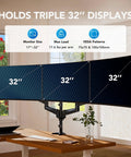 Triple Monitor Desk Mount Stand For 17 To 32 Inch Screens With Adjustable Swivel Tilt Rotation Clamp And Grommet Kit on a wooden desk