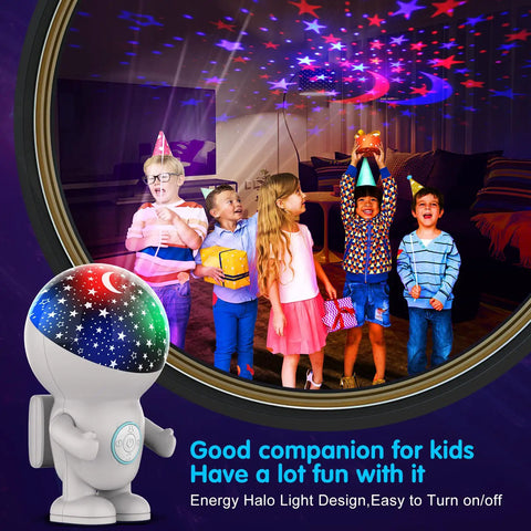 Kids Night Light Astronaut Star Projector With Energy Halo And 360 Degree Rotation, Silent Operation, children enjoying stars