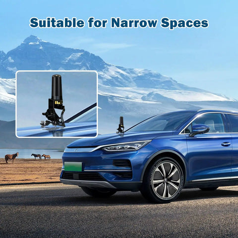 Blue car with NMO Antenna Cable 15FT Low Loss RG58 Coaxial With Removable UHF PL259 Male Connector installed on hood