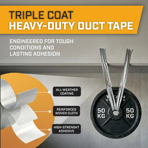 Heavy Duty Silver Duct Tape 5 Pack, Waterproof And Super Sticky Adhesive, lifting 50kg weight, tear by hand