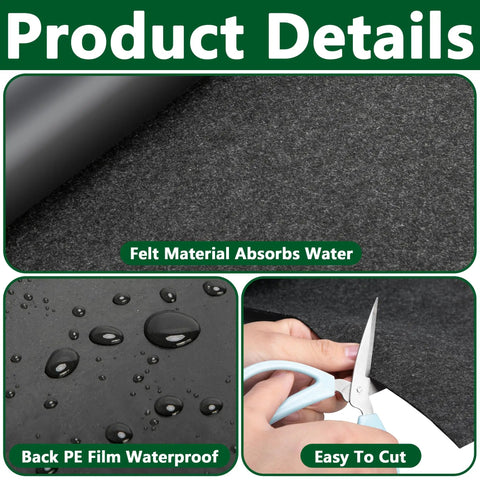 10 By 2 Ft Recycled Felt Mulch Mat Roll For Landscaping Garden Pathways And Weed Barrier Eco Friendly Durable Reusable Fabric Walkway Mat With 10 Stakes For Plants Vegetables And Flowers Outdoor showing felt material, waterproof back, easy to cut.