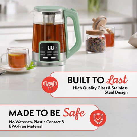 Electric Glass Kettle With 1.7L Capacity, Programmable Tea And Coffee Brewer, 6 Easy To Use Presets, Digital Touch Display