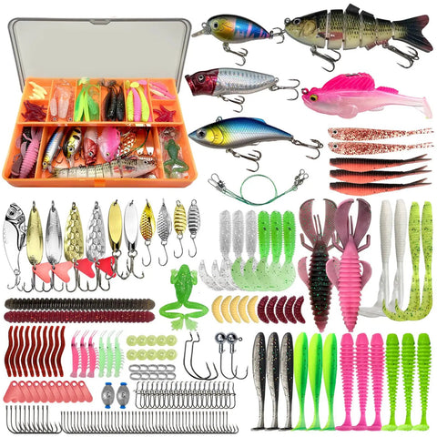 all pro fishing lures All In One Fishing Kit With Tackle Box 193 Piece Set Including Frogs Minnows Soft Baits Hooks And Weights For Freshwater And Saltwater Anglers Bass