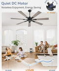 60 Inch Ceiling Fan No Light With Remote Black Modern Design Quiet DC Motor 6 Speeds 7 Blades installed in a living room