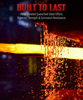 Molten steel being heat-treated for strength and corrosion resistance with 'Built to Last' text overlay.