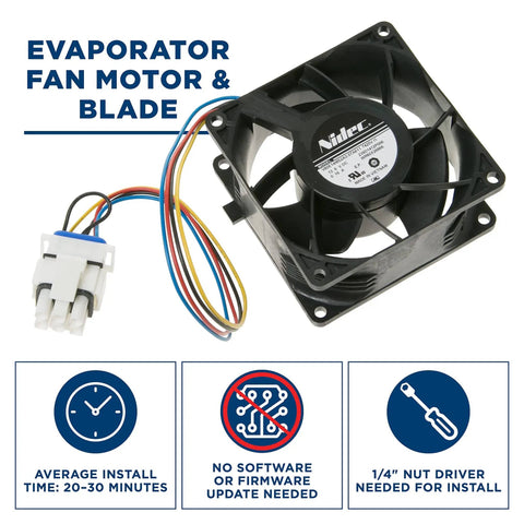 Refrigerator Evaporator Fan Motor WR60X26866 WR60X26033 Replacement with wiring and installation details shown