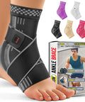 Ankle Brace With Strap For Pain Relief From Sprains And Plantar Fasciitis, Achilles Tendonitis Support in Black Size L on model's foot