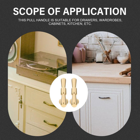 Image showing Brass Cabinet Handles 2 Pack T Bar Pulls Single Hole For Kitchen Drawers Wardrobe Cupboards And Doors application.