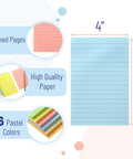 Lined Sticky Notes 4x6 Inch Pastel Color Ruled Post Its, 6 Pads, 270 Sheets Total, showing size and color