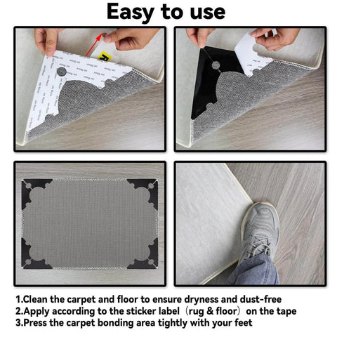 Steps to apply Non Slip Rug Corner Grippers Pack Of 8, Reusable Rug Corner Pads For Hardwood Floors, Laminate, Tile And LVP