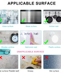 Extra Strong Double Sided Tape Heavy Duty Removable 10ft Clear Nano Adhesive Wall Tape for various surfaces, with inadvisable examples